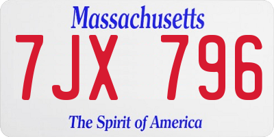 MA license plate 7JX796