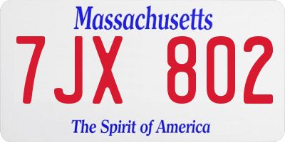 MA license plate 7JX802
