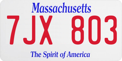 MA license plate 7JX803