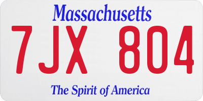 MA license plate 7JX804