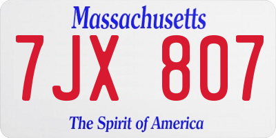 MA license plate 7JX807