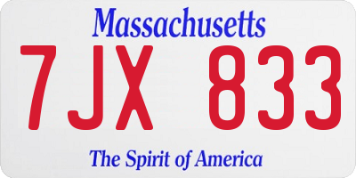 MA license plate 7JX833