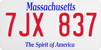 MA license plate 7JX837