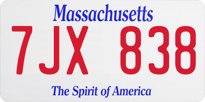 MA license plate 7JX838