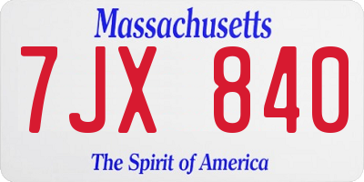 MA license plate 7JX840