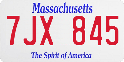 MA license plate 7JX845