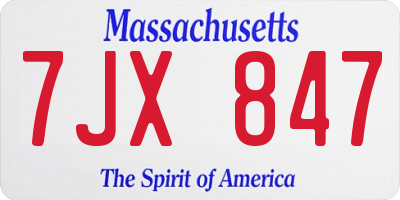 MA license plate 7JX847