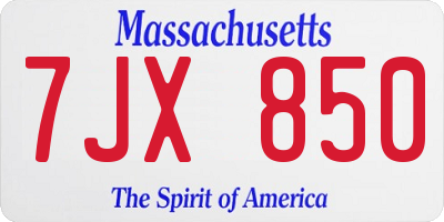 MA license plate 7JX850