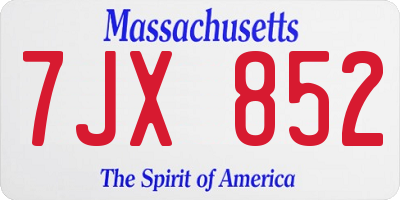 MA license plate 7JX852