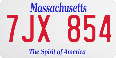 MA license plate 7JX854