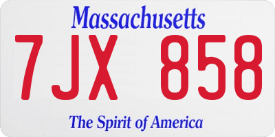 MA license plate 7JX858