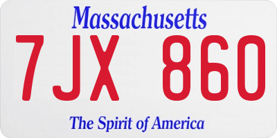 MA license plate 7JX860