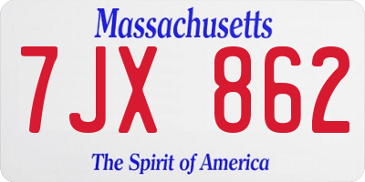 MA license plate 7JX862