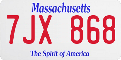 MA license plate 7JX868