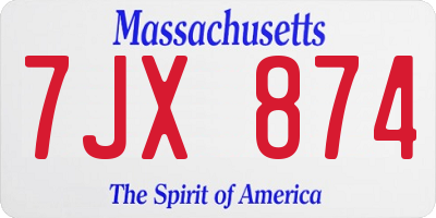 MA license plate 7JX874