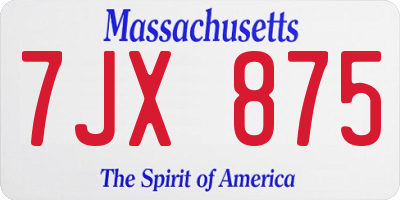 MA license plate 7JX875