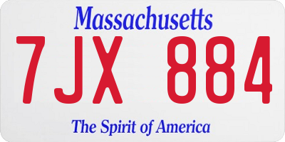 MA license plate 7JX884