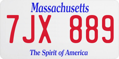 MA license plate 7JX889