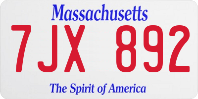 MA license plate 7JX892