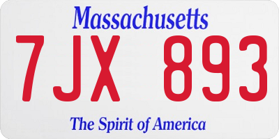 MA license plate 7JX893