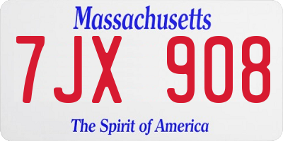 MA license plate 7JX908