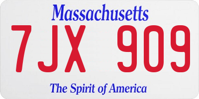 MA license plate 7JX909
