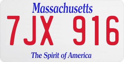 MA license plate 7JX916