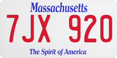 MA license plate 7JX920