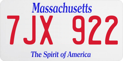 MA license plate 7JX922