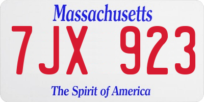MA license plate 7JX923