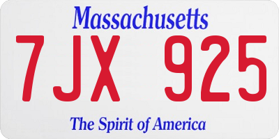 MA license plate 7JX925