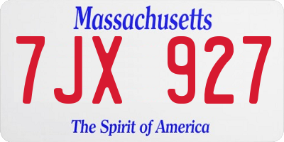MA license plate 7JX927