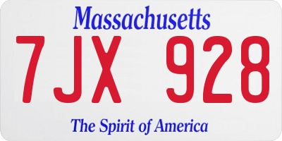 MA license plate 7JX928