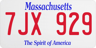 MA license plate 7JX929