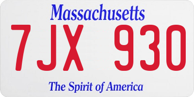 MA license plate 7JX930