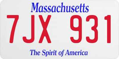MA license plate 7JX931