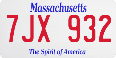 MA license plate 7JX932
