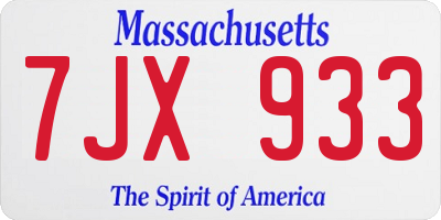 MA license plate 7JX933