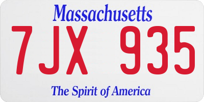 MA license plate 7JX935