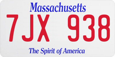 MA license plate 7JX938