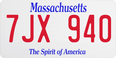 MA license plate 7JX940