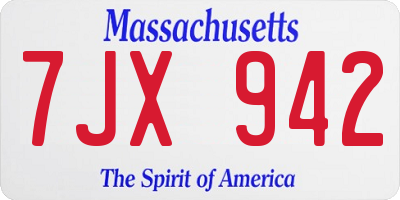 MA license plate 7JX942
