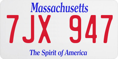 MA license plate 7JX947