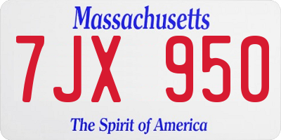 MA license plate 7JX950