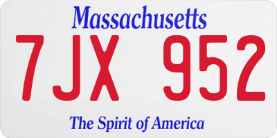 MA license plate 7JX952