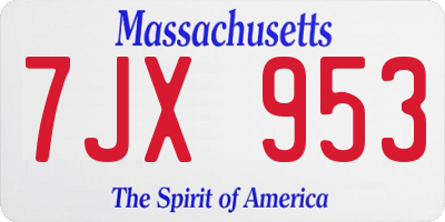 MA license plate 7JX953