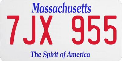 MA license plate 7JX955