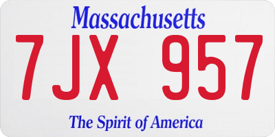 MA license plate 7JX957