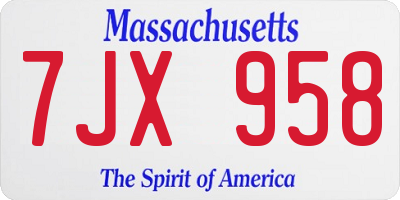 MA license plate 7JX958