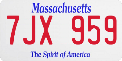 MA license plate 7JX959